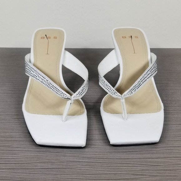 Black Suede Studio Crystal Embellished Sandal, White Leather, Womens Size 7.5 - Picture 2 of 10